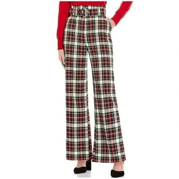 Alex Marie Rebecca Tartan Time Plaid Belted Paperbag Waist Pants - Picture 1 of 7